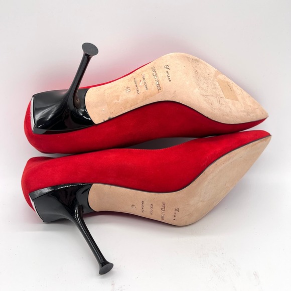 SERGIO ROSSI Shoes Womens 40 Red Suede Milano Pump Pointy Toe Heels Stiletto - Picture 9 of 13